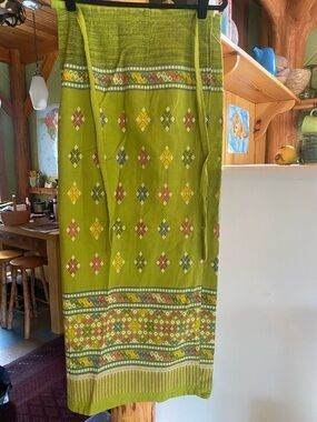 Green Ethnic Pattern Maxi Skirt